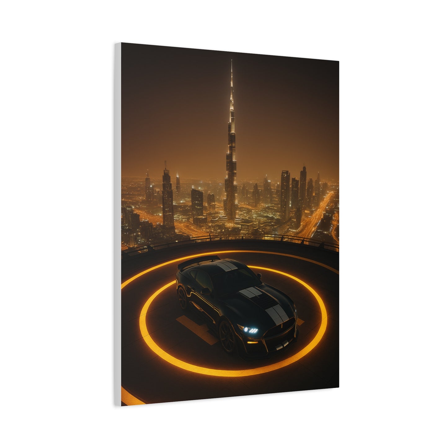Canvas Print - Ford Mustang GT500 on Helipad Overlooking City