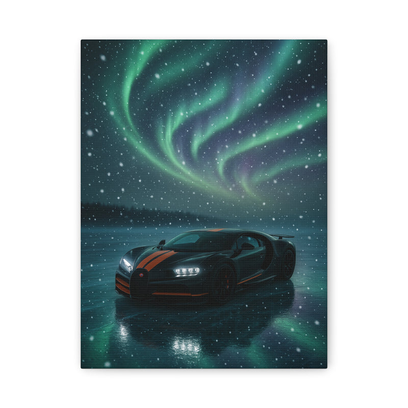 Canvas Print - Bugatti Chiron Skating on Ice under Aurora Lights