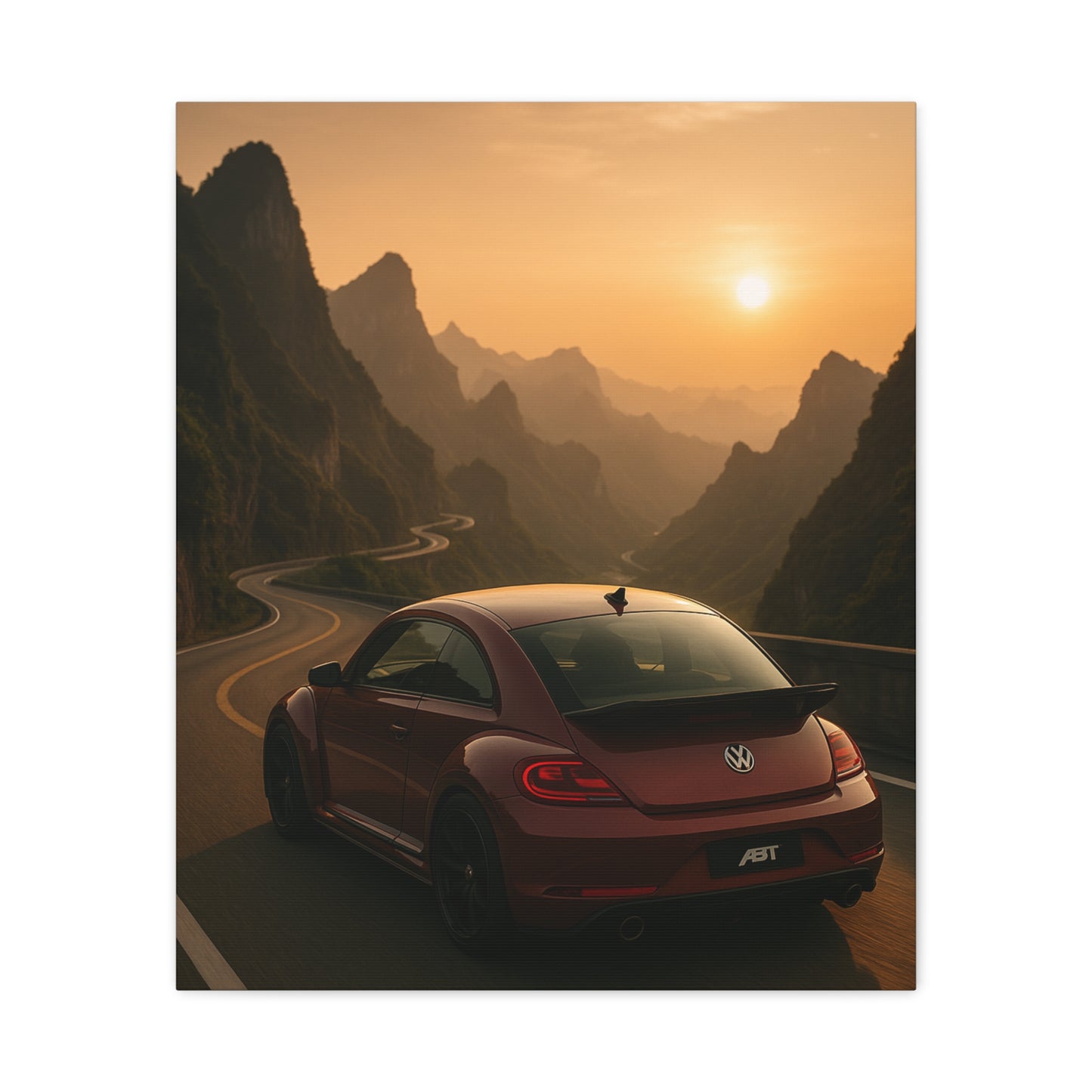 Volkswagen Beetle on Tianmen Mountain Matte Canvas Print