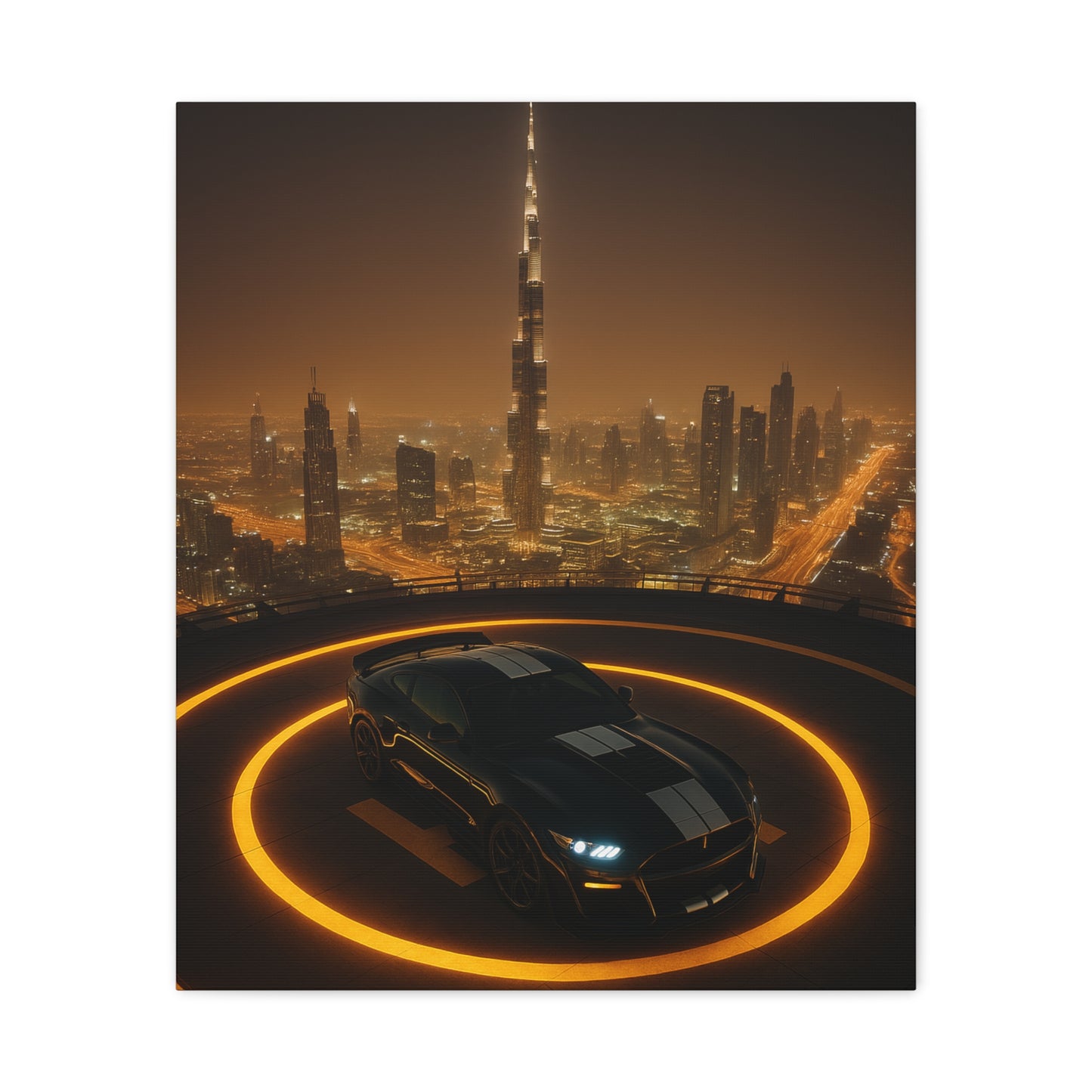 Canvas Print - Ford Mustang GT500 on Helipad Overlooking City