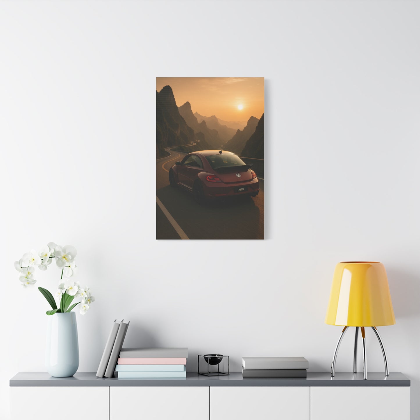 Volkswagen Beetle on Tianmen Mountain Matte Canvas Print