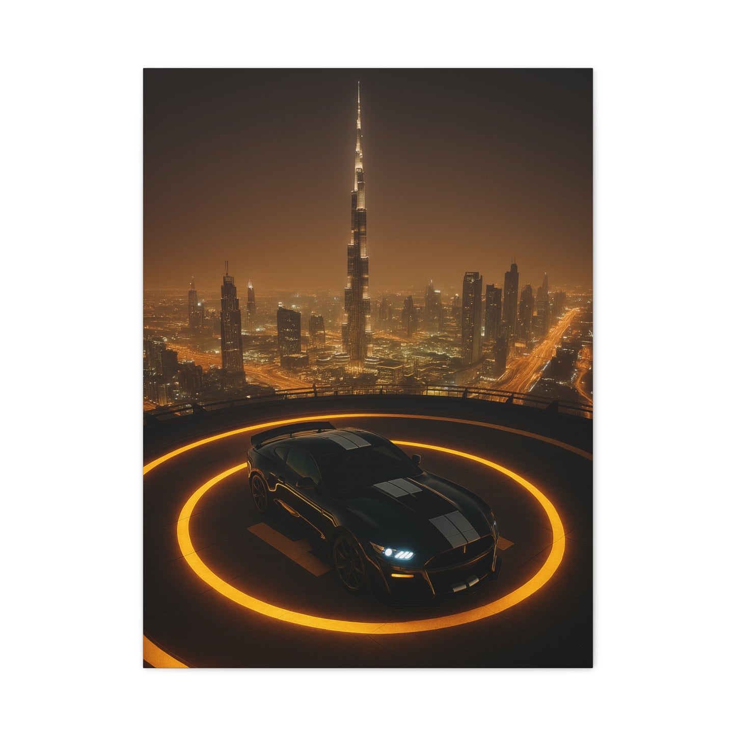 Canvas Print - Ford Mustang GT500 on Helipad Overlooking City