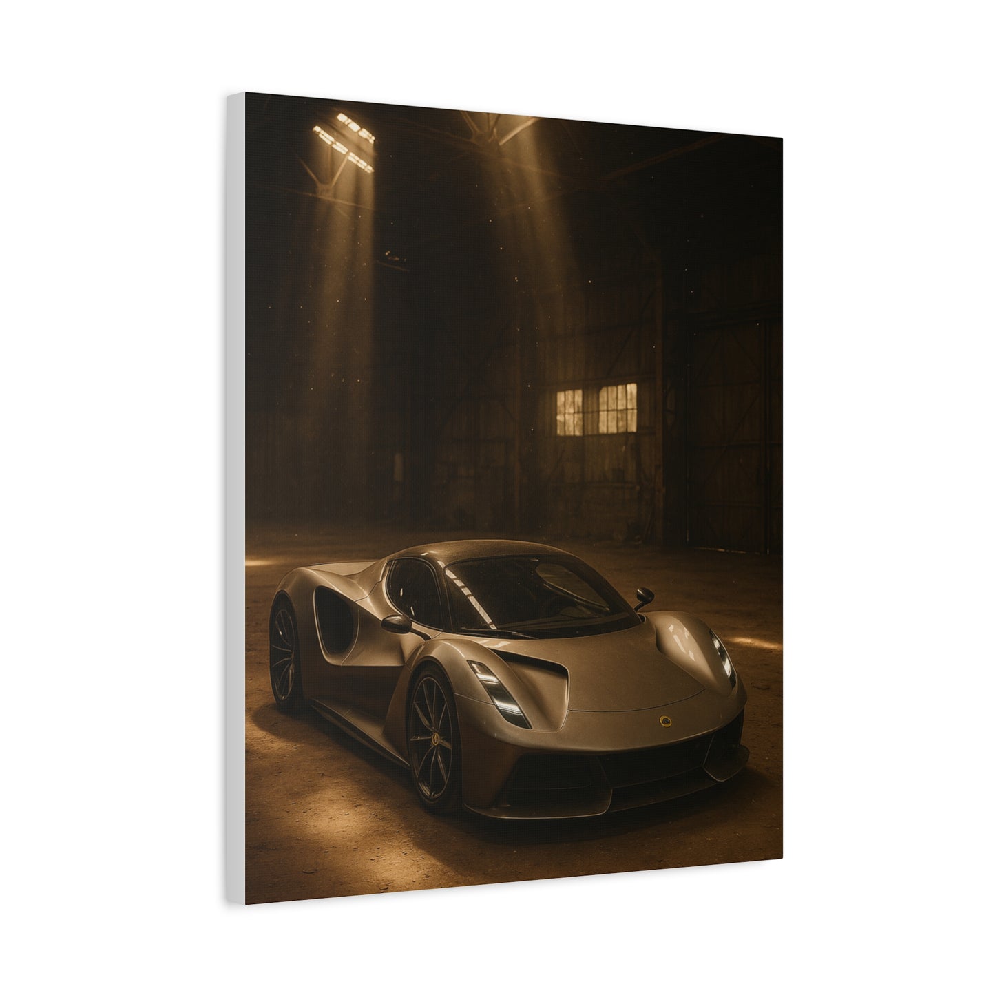 Canvas Print - Lotus Evija in a dusty barn