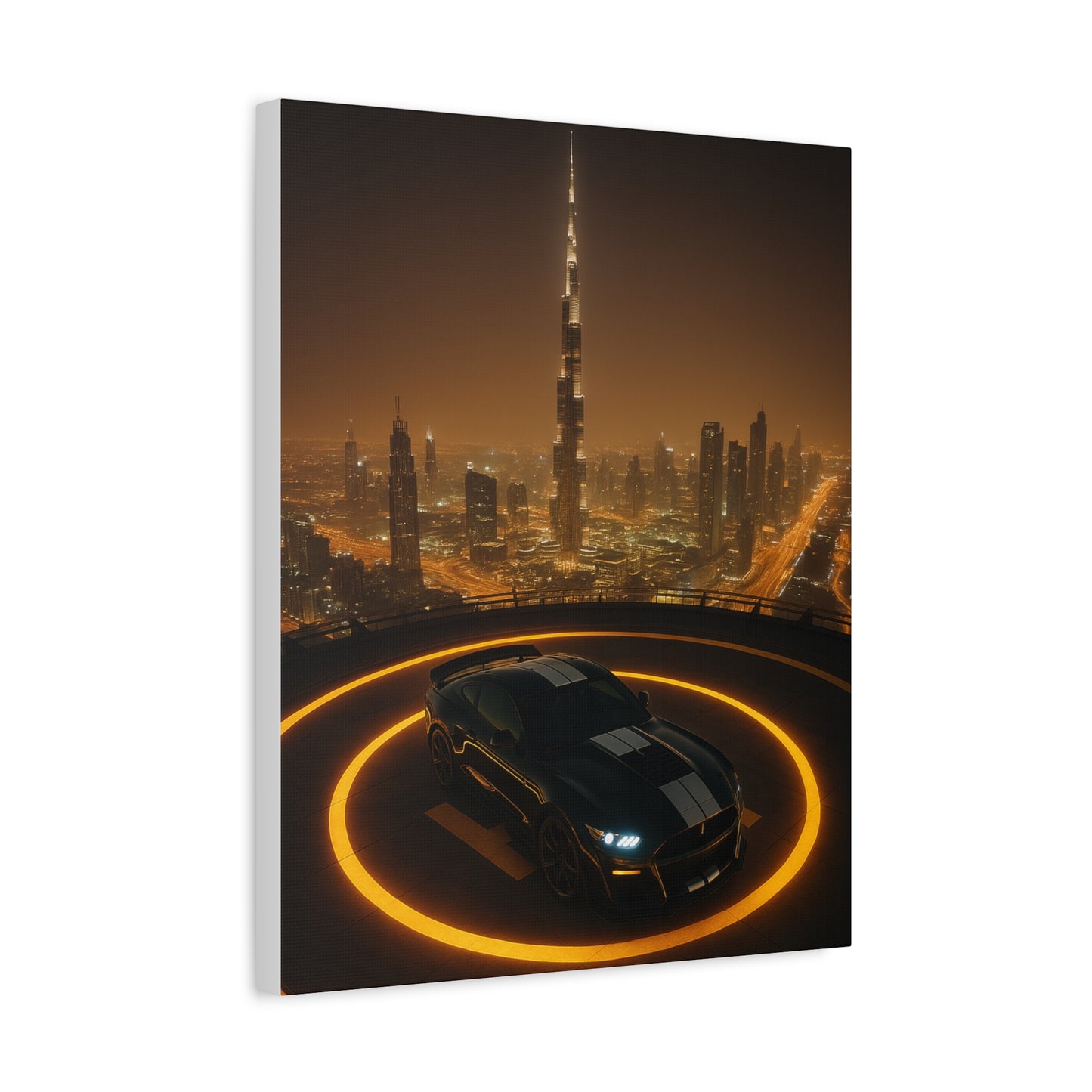 Canvas Print - Ford Mustang GT500 on Helipad Overlooking City