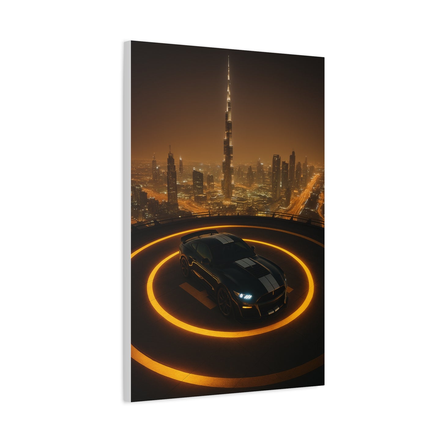 Canvas Print - Ford Mustang GT500 on Helipad Overlooking City