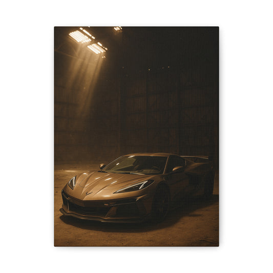 Canvas Print - Corevette C8 Z06 in a dusty barn