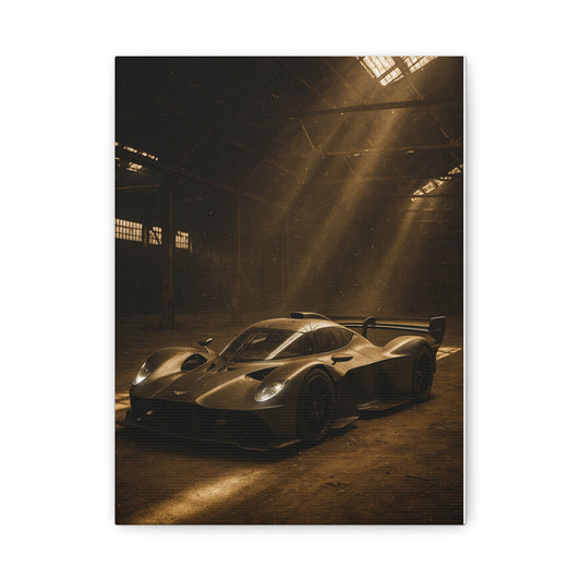 Canvas Print - Aston Martin Valkyrie AMR Pro in a dusty barn