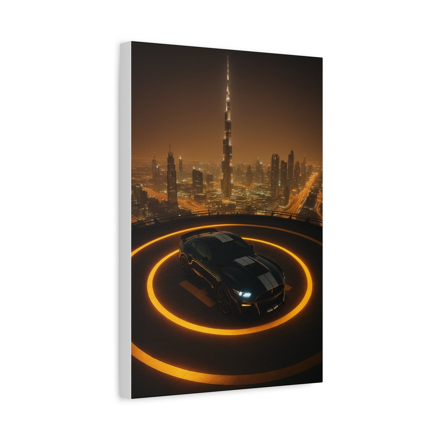Canvas Print - Ford Mustang GT500 on Helipad Overlooking City