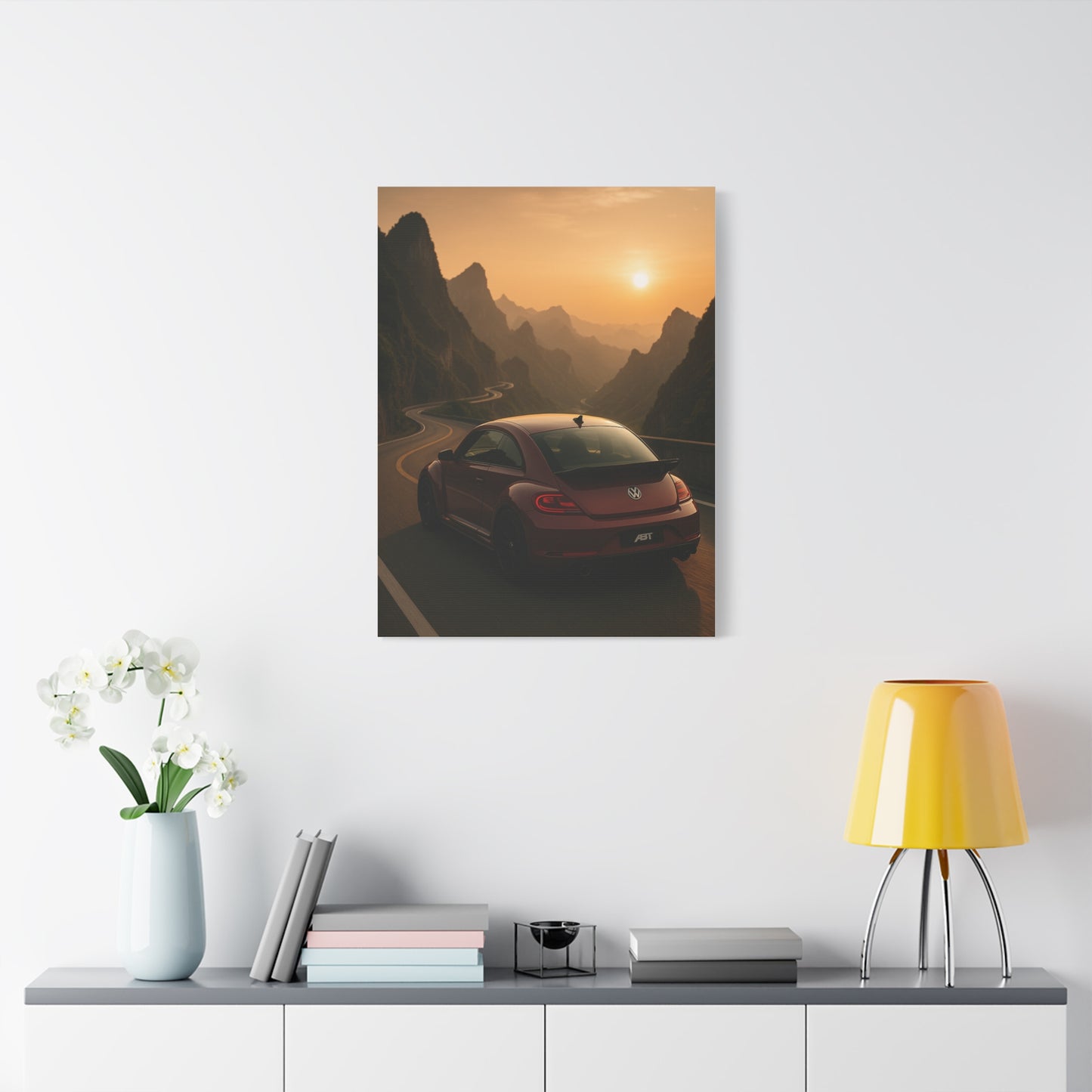Volkswagen Beetle on Tianmen Mountain Matte Canvas Print