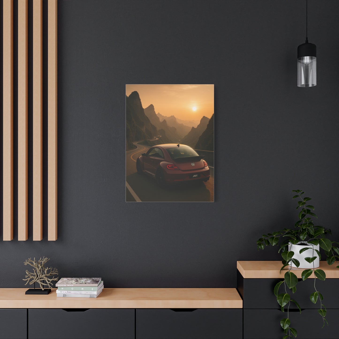 Volkswagen Beetle on Tianmen Mountain Matte Canvas Print